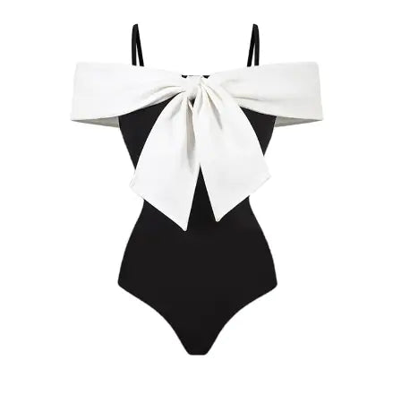 Sexy Bow Design White And Black Playsuits